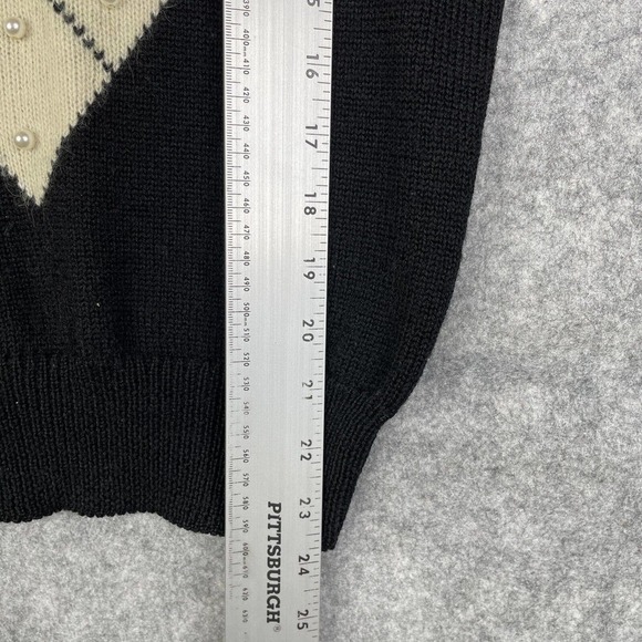 Vtg Semplice Wool Sweater Women's M Argyle Beaded Angora Lambswool Black - Picture 7 of 10